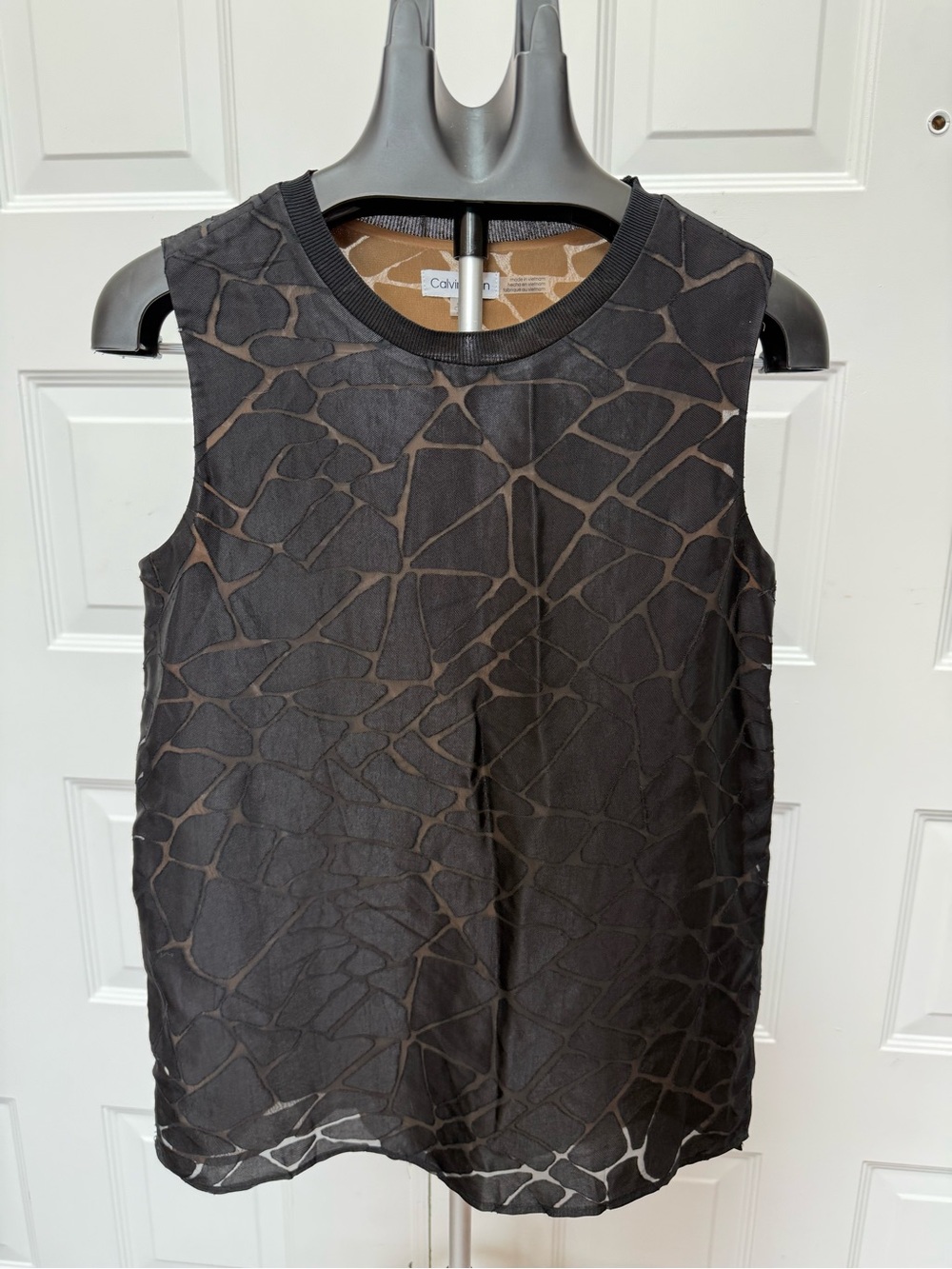 Calvin Klein Black Sheer Geometric Overlay Top